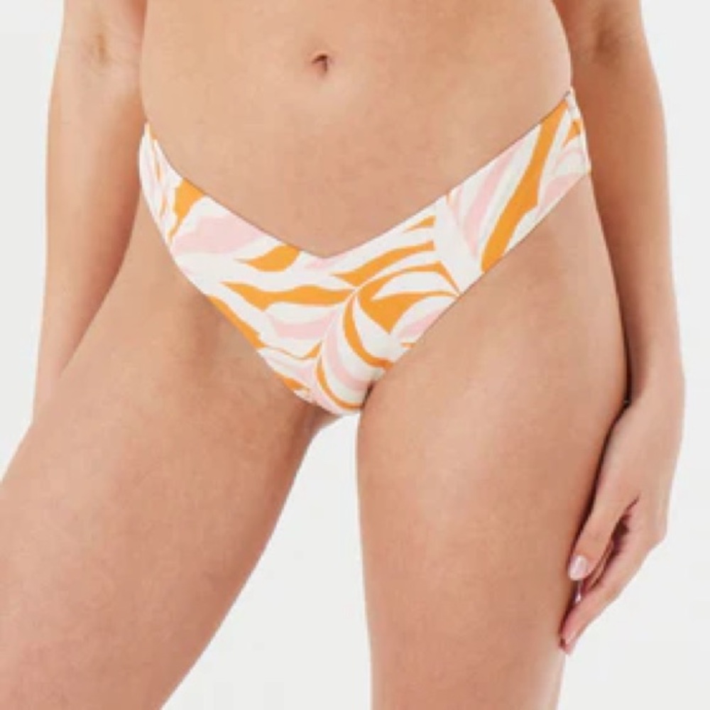 NWT Roxy Pink and Orange V Front high leg cheeky Bikini Bottom